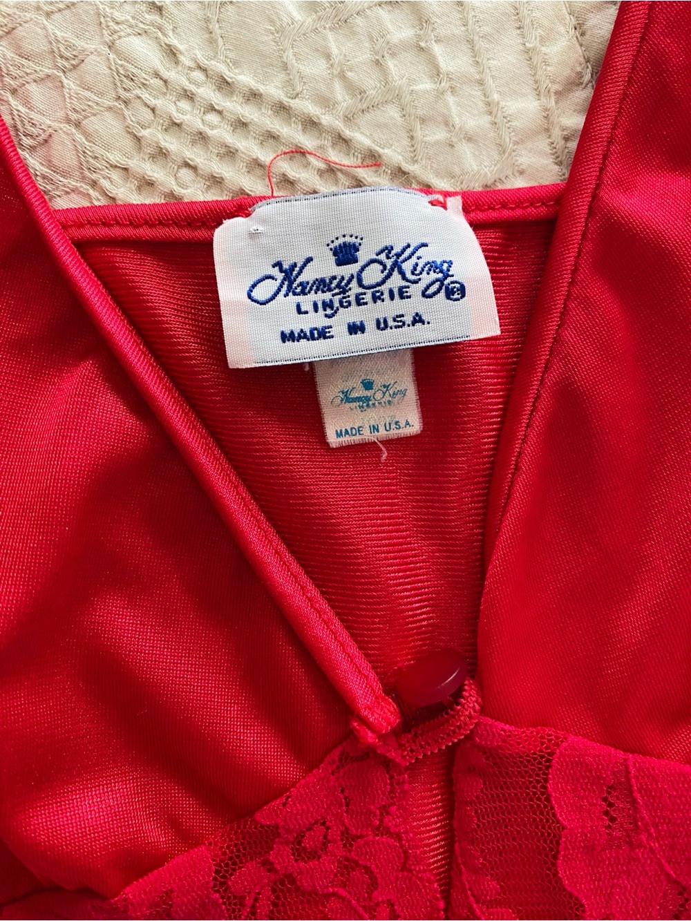 VINTAGE Honey King Red Satin Lace Mesh Boudoir Babydoll Ruffled Hem Lingerie - Picture 2 of 6